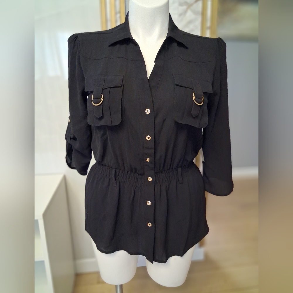 Black Button-Up Women's Top
